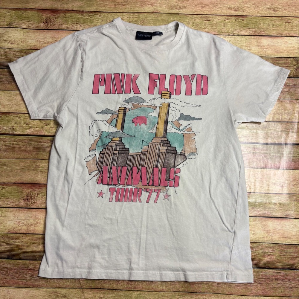 Pink Floyd Animals Tour 77 Band Tee Gray Graphic T-Shirt Large Indiesleaze Retro